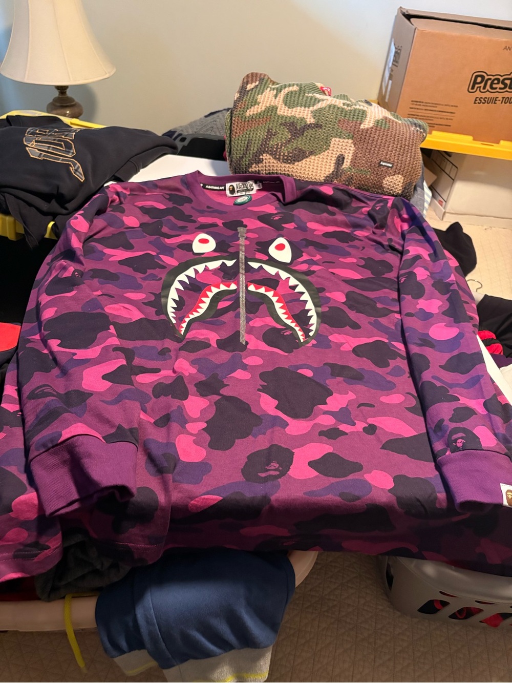 Bape Purple Camo Shark-Graphic Long Sleeve Tee